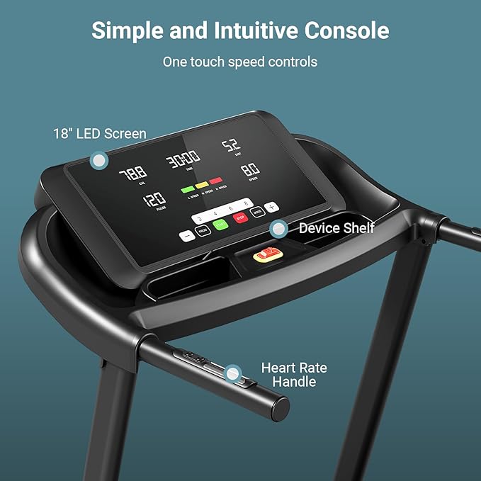 THERUN Incline Treadmill for Running and Walking, 300 lbs Weight Capacity, Wide Belt, 3.0 HP, 18" LED Screen, 2 Layers Shock-Absorbing