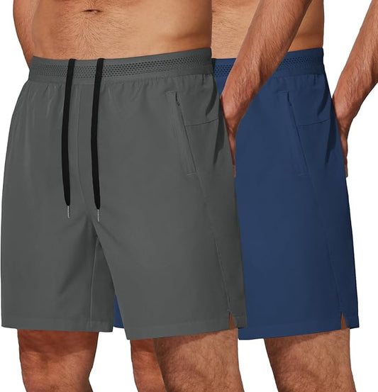 COOFANDY Mens Athletic Running Shorts 7'' Gym Workout Shorts Lightweight Drawstring Training Shorts with Zipper Pockets