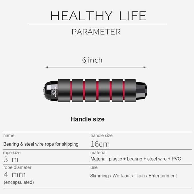 Skipping Rope with Ball Bearings Rapid Speed Adjustable 6” Memory