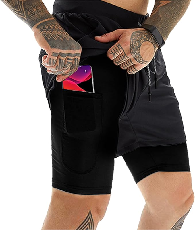 OEBLD Mens Athletic Shorts 2-in-1 Gym Workout Running 7'' Shorts with Towel Loop