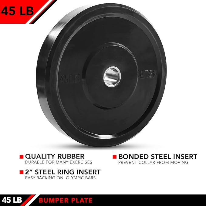 JFIT Olympic 2" Cast Iron Grip Plate OR 2" Rubber Bumper Plates for Barbell - Singles OR Pairs - 6 Weights Available (2.5lbs to 45lbs) Plates for Strength Training, Weightlifting, Bodybuilding