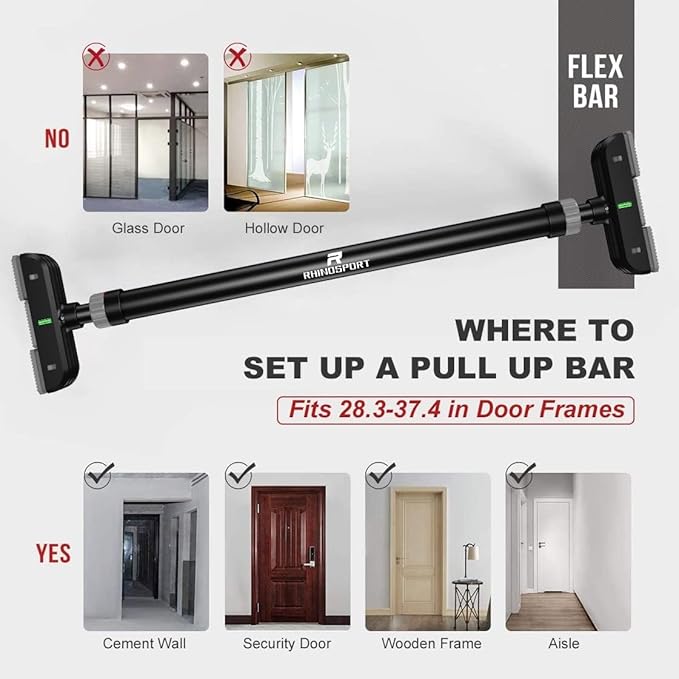 RHINOSPORT Door Pull Up Bar Doorway Chin Up 69-92 cm (27.1in-36.2in) Workout