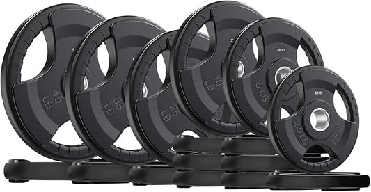 SPART Weight Plate 2-Inch Rubber Coated Olympic Grip Plate for Barbell,Solid Cast Iron Weight Plates in Pairs or Single for Strength Training,Weightlifting,Crossfit,Home Gym(5LB/10LB/25LB/35LB/45LB)
