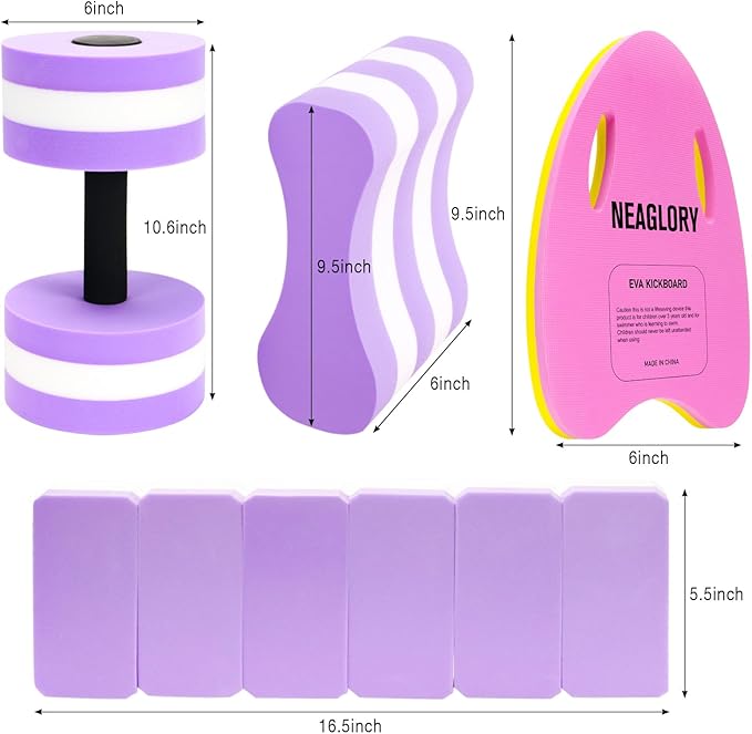 NEAGLORY 5-Piece Aquatic Exercise Set - Pool Fitness Equipment with Foam Water Dumbbell, Swim Kickboard, Pull Buoy, Aquatic Swim Belt