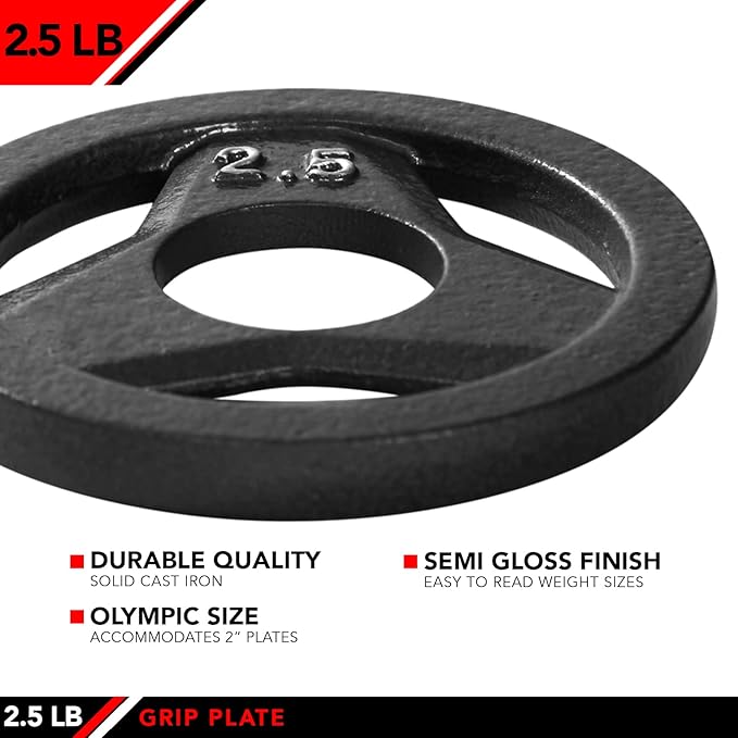 JFIT Olympic 2" Cast Iron Grip Plate OR 2" Rubber Bumper Plates for Barbell - Singles OR Pairs - 6 Weights Available (2.5lbs to 45lbs) Plates for Strength Training, Weightlifting, Bodybuilding