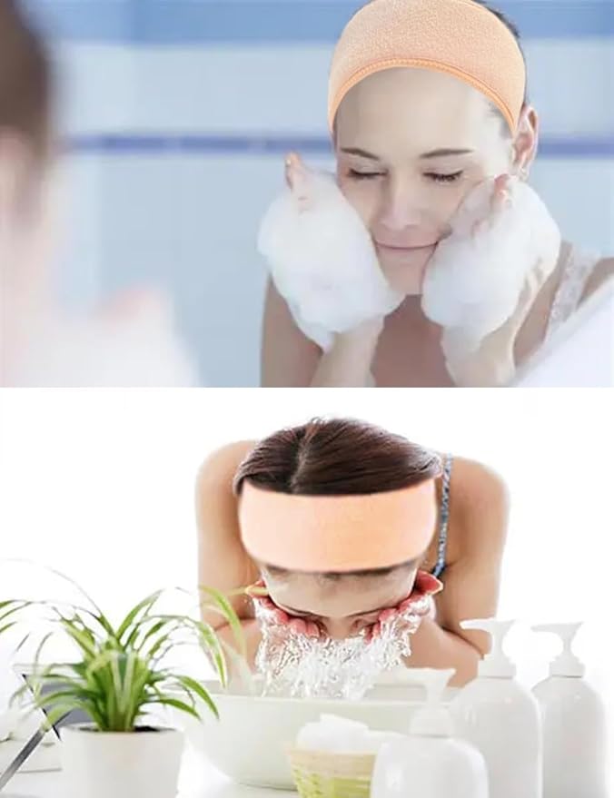 EUICAE Spa Headband Sweat Head Towel Wrap - Non-Slip, Stretchable, Washable Makeup Facial Treatment and Sport Headwrap for Face Wash (orange)