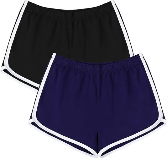 URATOT Women's Cotton Gym Yoga Summer Running Active Dance Elastic Shorts, Pack of 2