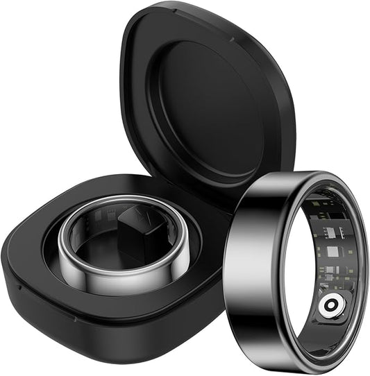 Smart Ring for Men Women Health Rings Heart Rate Sleep Monitor Step Counter Pedometer Sports Ring Fashion Fitness Tracker Ring with Charging Case Gold Rings for Android iOS Phones