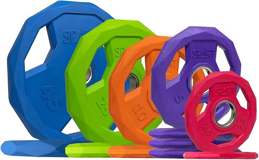 SPART Color Coded Weight Plate 2-Inch Rubber Coated 2.5LB/5LB/10LB/25LB/35LB/45LB, Pair