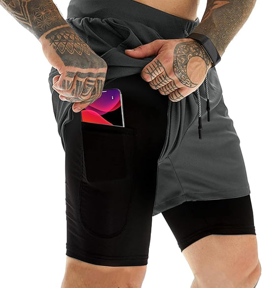 OEBLD Mens Athletic Shorts 2-in-1 Gym Workout Running 7'' Shorts with Towel Loop