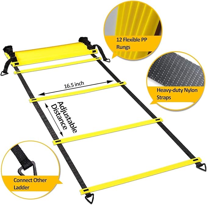 OFYDNR Speed Agility Ladder Training Set - 12 20Ft Agility 12 Disc 4 Steel