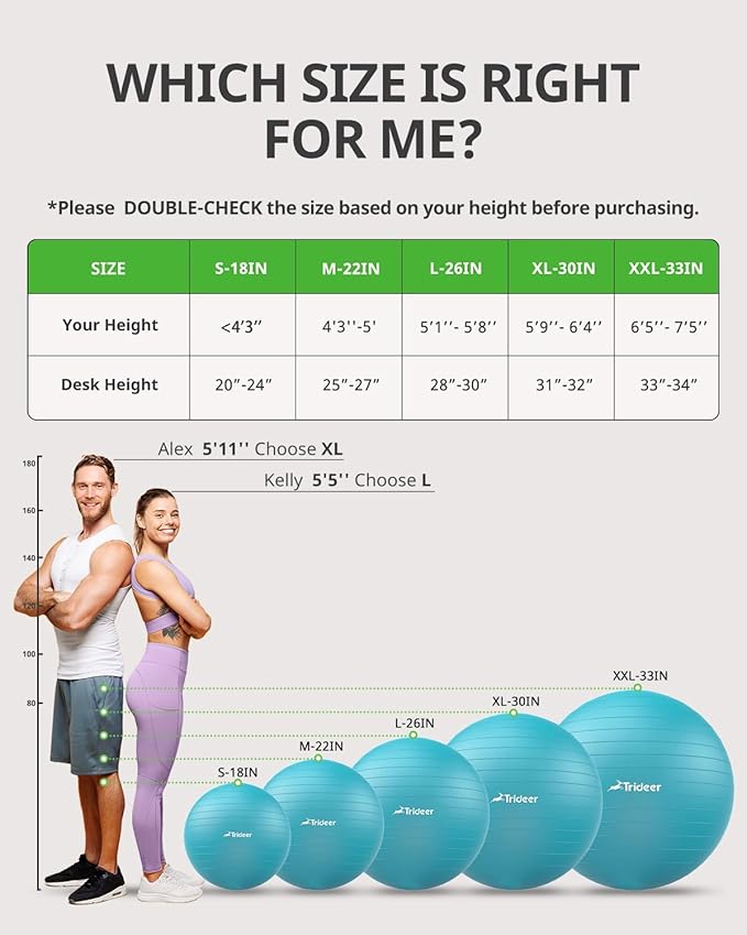 Trideer Yoga Ball Exercise Ball for Working Out 5 Sizes