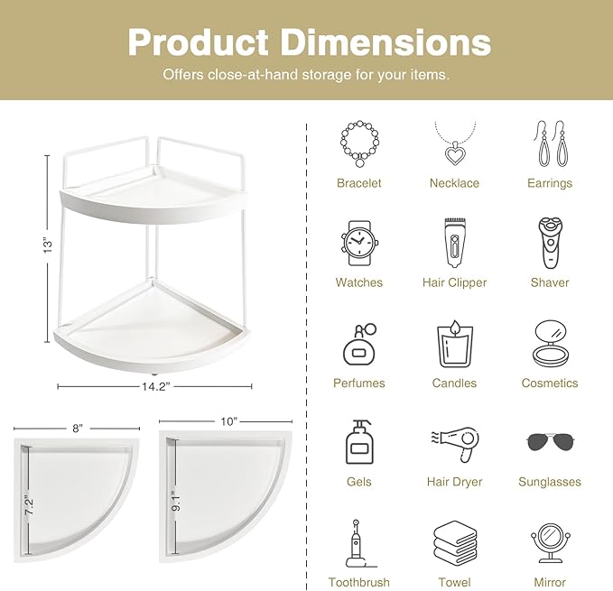 Forbena White 2 Tier Corner Bathroom Counter Organizer 2 Tier