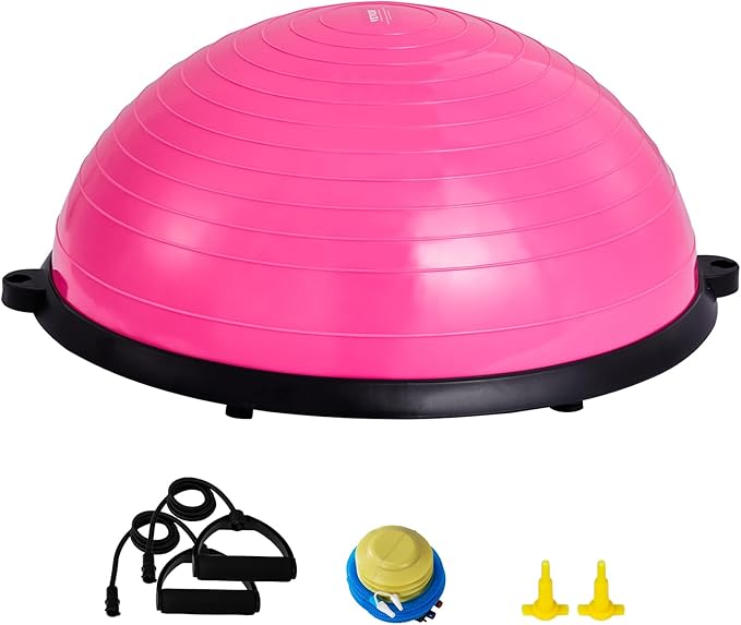 VEVOR Half Exercise Ball Trainer, 23/26 inch Balance Ball Trainer, 1500lbs Capacity Stability Ball, Yoga Ball with Resistance Bands & Foot Pump, Strength Fitness Ball for Home Gym Full Body Workout Black