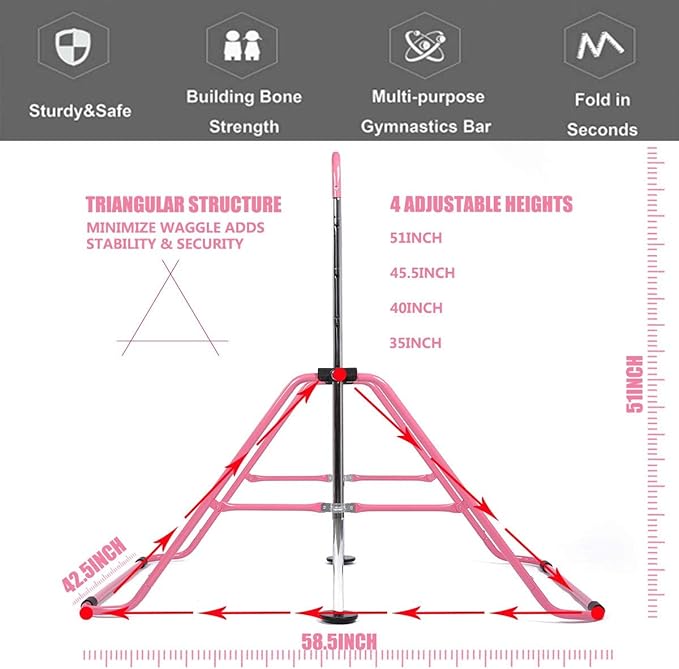 Kids Gymnastics Bar Gymnastic Equipment for Home Adjustable 3-7 Years