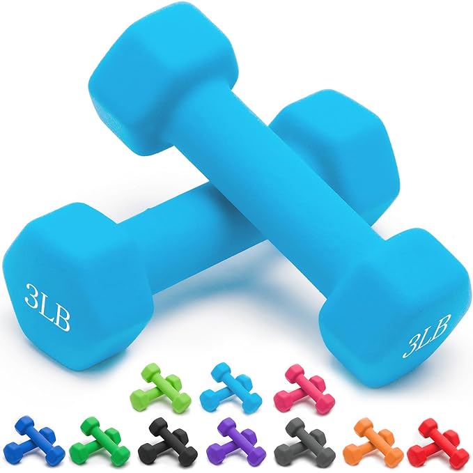 Portzon Weights Dumbbells 10 Colors Options Compatible with Set of 2 Neoprene Dumbbells Set,1-15 LB, Anti-Slip, Anti-roll, Hex Shape for Shoulder,Neck, and Hand Training for Seniors