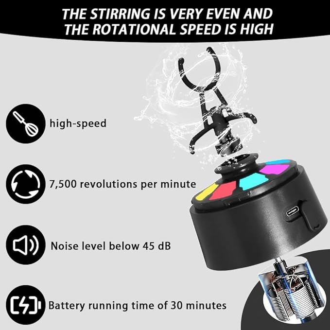 Electric Protein Shaker Bottle, USB Rechargeable Mixing Cup, Water Drink Mixer Portable Bottles for Gym Sport (Black)
