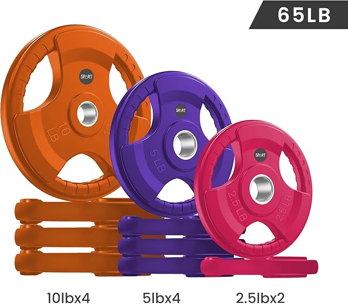 SPART 2-Inch Color Rubber Coated Olympic Grip Plate 2.5LB/5LB/10LB/25LB/35LB/45LB, Two