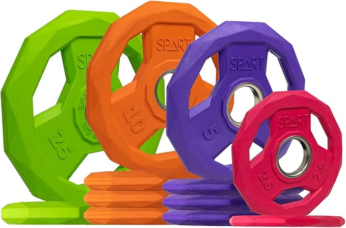 SPART Color Coded Weight Plate 2-Inch Rubber Coated 2.5LB/5LB/10LB/25LB/35LB/45LB, Pair
