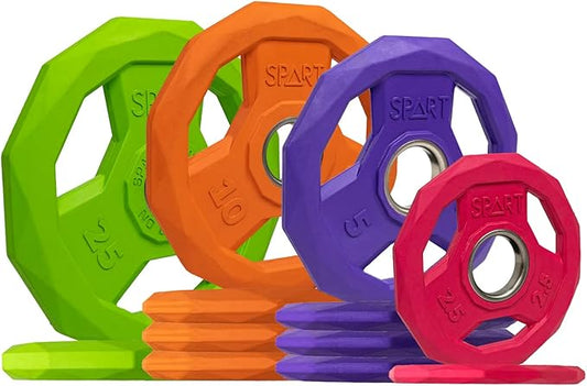 SPART Color Coded Weight Plate 2-Inch Rubber Coated 2.5LB/5LB/10LB/25LB/35LB/45LB, Pair