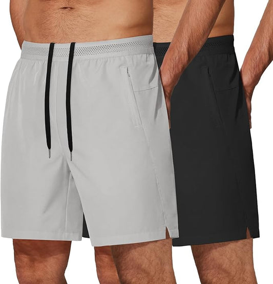 COOFANDY Mens Athletic Running Shorts 7'' Gym Workout Shorts Lightweight Drawstring Training Shorts with Zipper Pockets