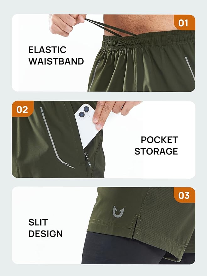 NORTHYARD Men's 2 in 1 Workout Shorts 5" Running Athletic Quick Dry Shorts Gym Sports Basketball Tennis with Phone Pockets