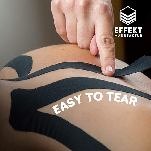 Effekt Manufaktur Kinesiology Tape Waterproof (16 ft x 2 in), 2 Rolls - Elastic Physio Tape for Muscle Support and Injury Recovery, Medical Tape, Kinetic Tape, Durable Kinesthetic Tape (Blue + Black)