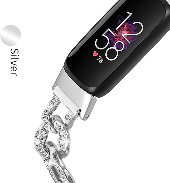 Metal Band Compatible with Fitbit Luxe Bands for Women Shiny Rhinestone Bracelet Strap Adjustable Replacement Bands for Fitbit Luxe Tracker