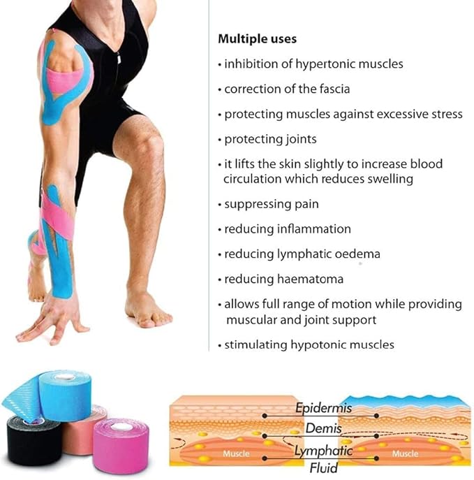 OBTANIM 8 Rolls Waterproof Breathable Kinesiology Tape, Athletic Elastic Kneepad Muscle Pain Relief Knee Taping for Gym Fitness Running Tennis Swimming (8 Colors)