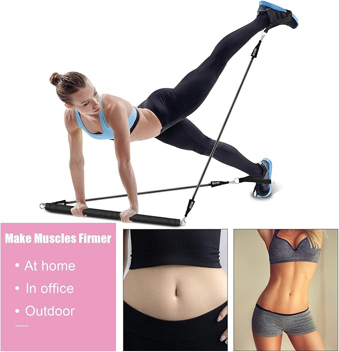 Pilates Bar Kit with Resistance Band-Multifunctional Portable Weighted Exercise Pilates Bar, Home Gym with Beginner Workout Equipment, Yoga Set for Full Body
