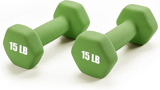 Portzon Weights Dumbbells 10 Colors Options Compatible with Set of 2 Neoprene Dumbbells Set,1-15 LB, Anti-Slip, Anti-roll, Hex Shape for Shoulder,Neck, and Hand Training for Seniors