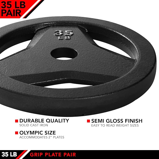 JFIT Olympic 2" Cast Iron Grip Plate OR 2" Rubber Bumper Plates for Barbell - Singles OR Pairs - 6 Weights Available (2.5lbs to 45lbs) Plates for Strength Training, Weightlifting, Bodybuilding