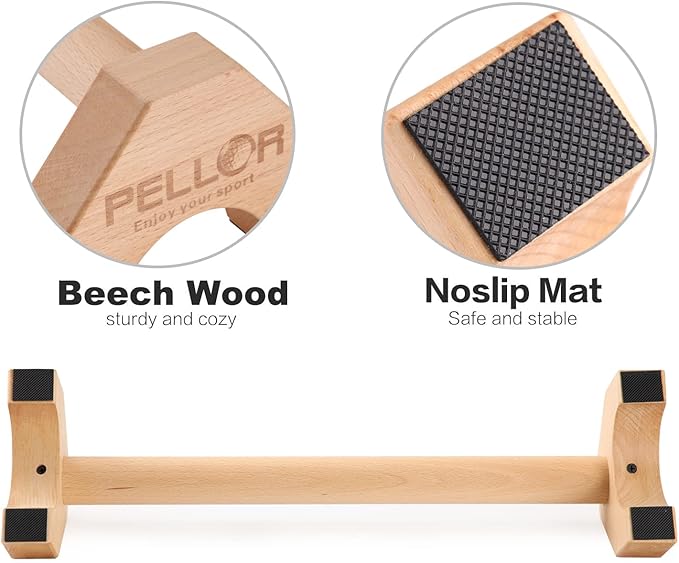Pushup Stands - Wooden Push Up Bars Gym Gear Equipment with Anti-Slid Mat Workout Solid Exercise Women Men Portable Fitness