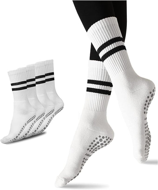 Flydo Pilates Grippy Socks with Grips for Women Yoga Non Slip Long Socks for Pure Barre, Ballet,Dance Workout 2-5 Pack