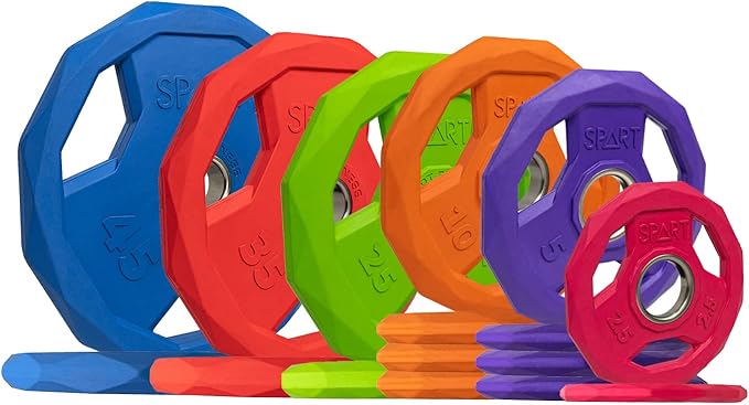 SPART Color Coded Weight Plate 2-Inch Rubber Coated 2.5LB/5LB/10LB/25LB/35LB/45LB, Pair