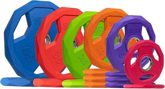 SPART Color Coded Weight Plate 2-Inch Rubber Coated 2.5LB/5LB/10LB/25LB/35LB/45LB, Pair