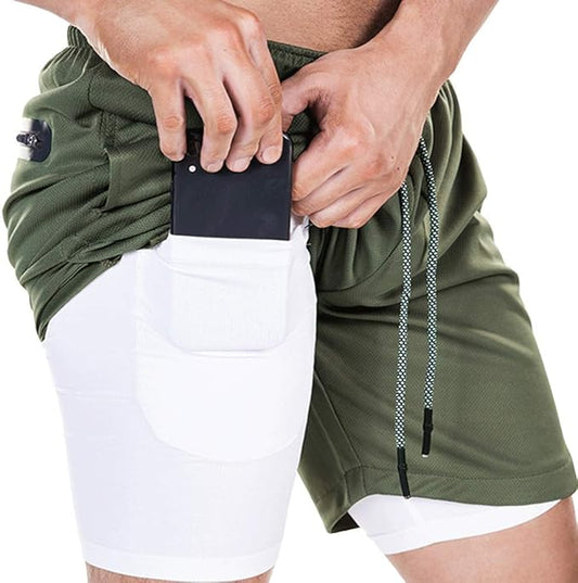 EVERWORTH Men's 2-in-1 Bodybuilding Workout Shorts Lightweight Gym Training Short Running Athletic Jogger with Zipper Pockets