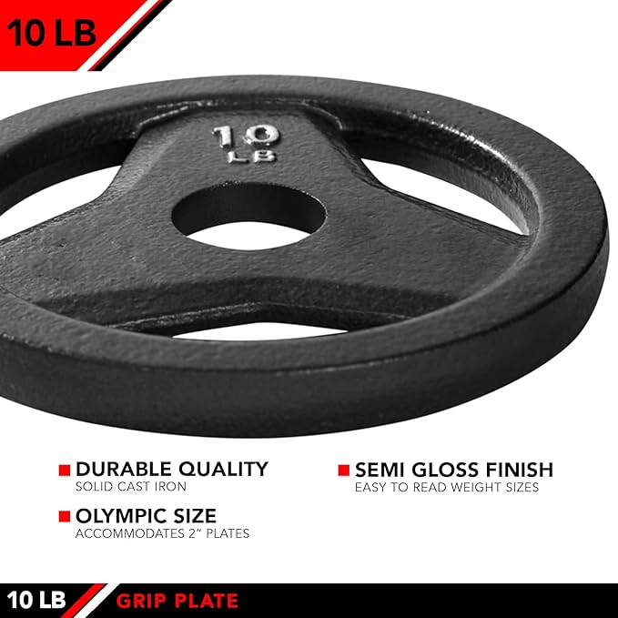 JFIT Olympic 2" Cast Iron Grip Plate OR 2" Rubber Bumper Plates for Barbell - Singles OR Pairs - 6 Weights Available (2.5lbs to 45lbs) Plates for Strength Training, Weightlifting, Bodybuilding