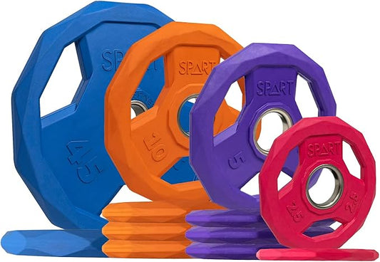 SPART Color Coded Weight Plate 2-Inch Rubber Coated 2.5LB/5LB/10LB/25LB/35LB/45LB, Pair