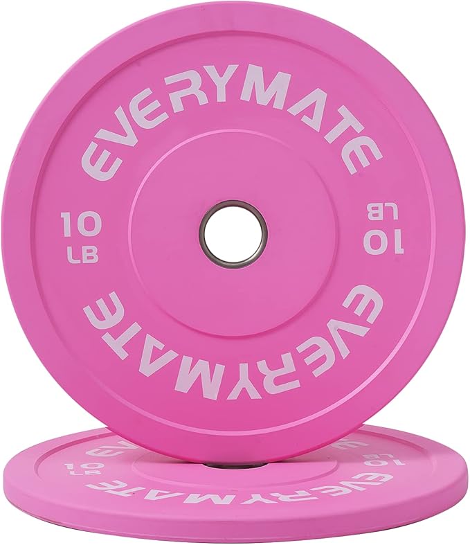 Pink Weight Plates 10LB 15LB 25LB 35LB 45LB Olympic Bumper Plates Grip Weight Plates for Strength Training & Crossfit Steel Inserts Weight Plates Fit 2" Barbells Virgin Rubber Weights