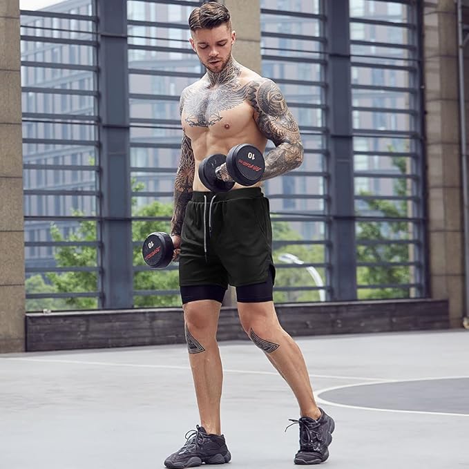 OEBLD Mens Athletic Shorts 2-in-1 Gym Workout Running 7'' Shorts with Towel Loop