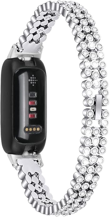 FitTurn Compatible with Fitbit inspire 3 Smart Watch Band Replacement Quick Release Rhinestone Metal Bling Bracelet Wristband