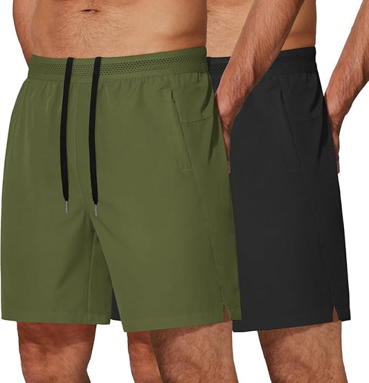 COOFANDY Mens Athletic Running Shorts 7'' Gym Workout Shorts Lightweight Drawstring Training Shorts with Zipper Pockets