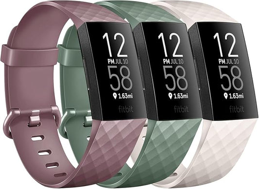 PACK 3 Silicone Bands for Fitbit Charge 4 / Fitbit Charge 3 / Charge 3 SE Replacement Bands for Women Men Small Large (SmokeViolet+Cactus+Starlight, Large: for 7.1"-8.7"wrists)