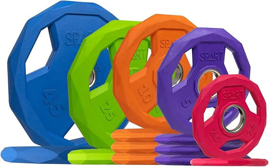SPART Color Coded Weight Plate 2-Inch Rubber Coated 2.5LB/5LB/10LB/25LB/35LB/45LB, Pair