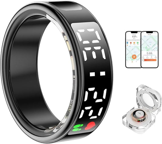 Yoidesu Smart Ring, Health Tracker Ring with Multifunction Display, Fitness Tracking Heart Rate Sleep Tracker Pedometer Ring, App Support, IP68 Water Proof, with Charging Case (8)