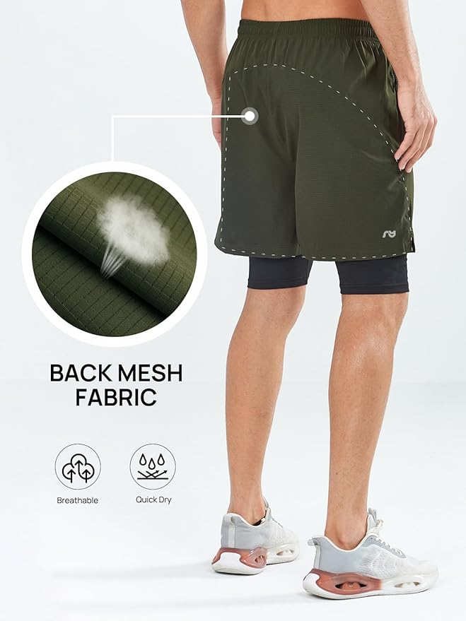 NORTHYARD Men's 2 in 1 Workout Shorts 5" Running Athletic Quick Dry Shorts Gym Sports Basketball Tennis with Phone Pockets