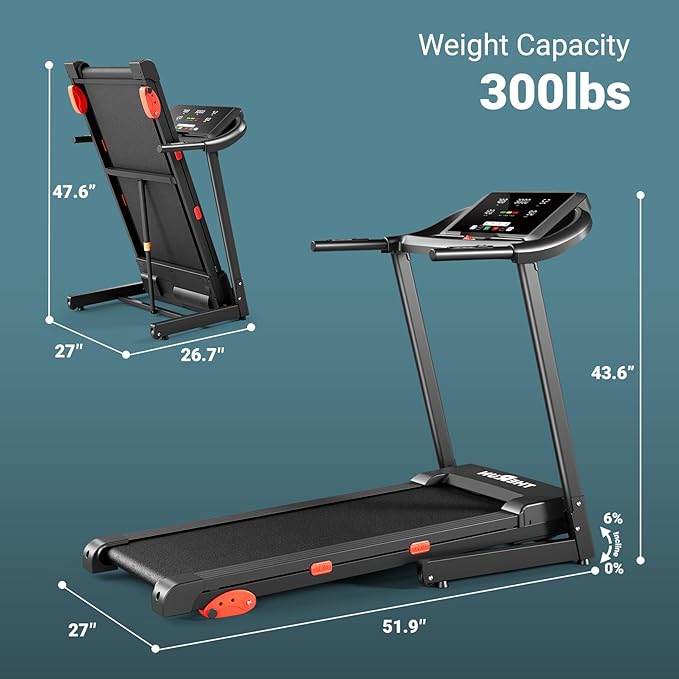 THERUN Incline Treadmill for Running and Walking, 300 lbs Weight Capacity, Wide Belt, 3.0 HP, 18" LED Screen, 2 Layers Shock-Absorbing