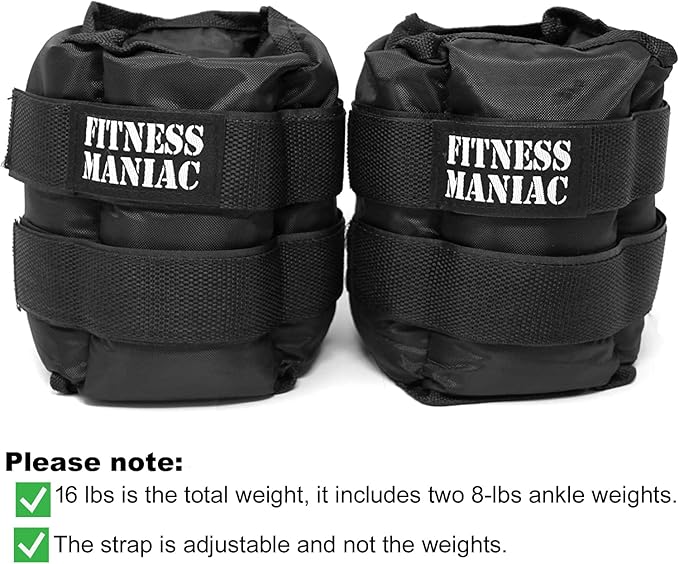 FITNESS MANIAC USA Pro Ankle Weights 1 Pair 16 lbs (8 Pounds