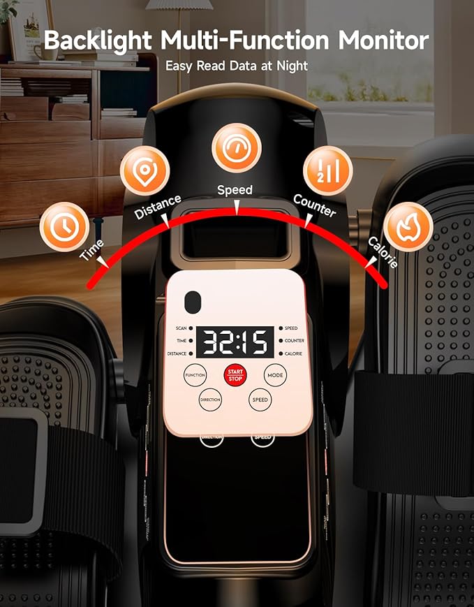 Under Desk Elliptical Machine,Electric Ellipse Leg Exerciser for Seniors Adults,Quite Portable with Display Monitor,Non-Slip Foot Straps and Remote Control and 12 Adjustable Speeds
